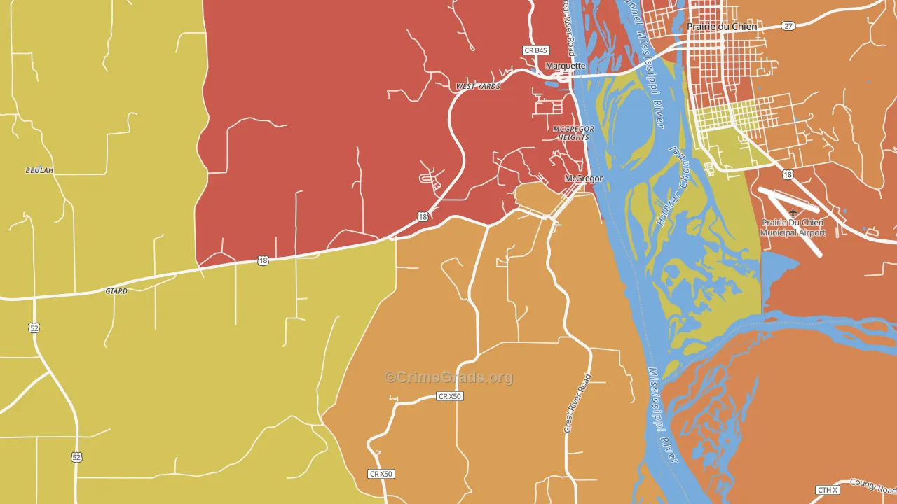 McGregor, IA Map of Burglary Rates