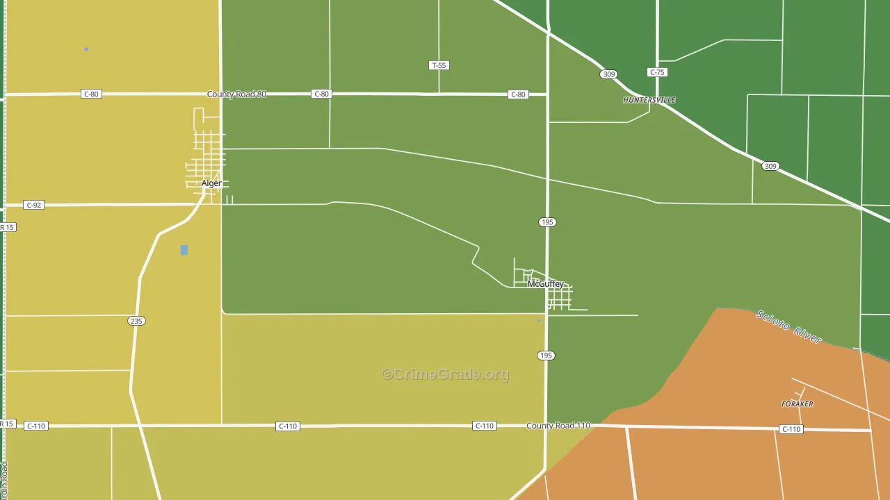 McGuffey, OH Map of Burglary Rates