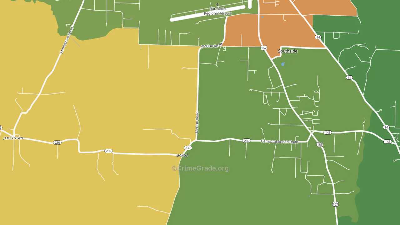 McHue, AR Map of Burglary Rates