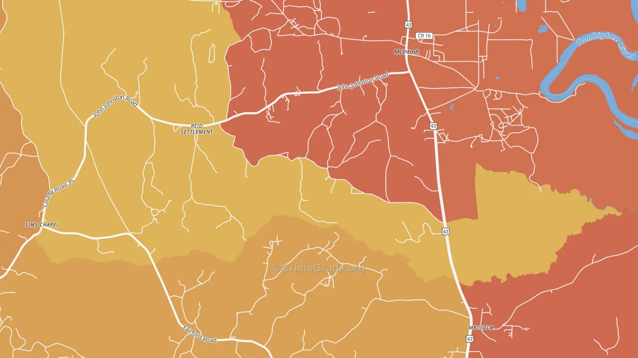 McIntosh, AL Map of Burglary Rates