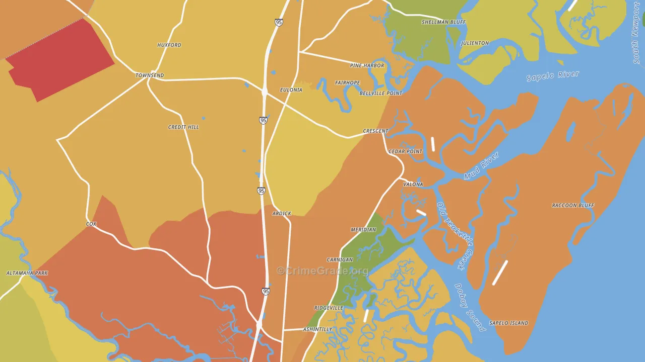 McIntosh County, GA Map of Burglary Rates