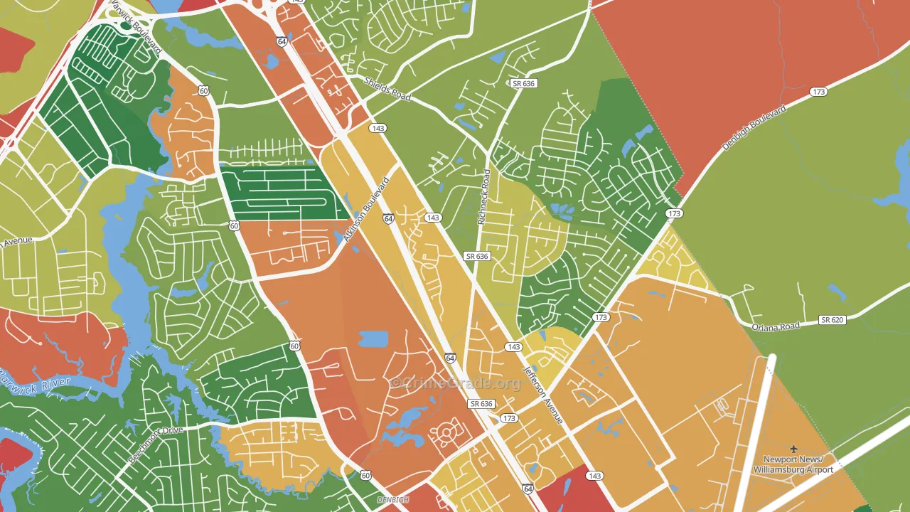 McIntosh, Newport News, VA Map of Burglary Rates
