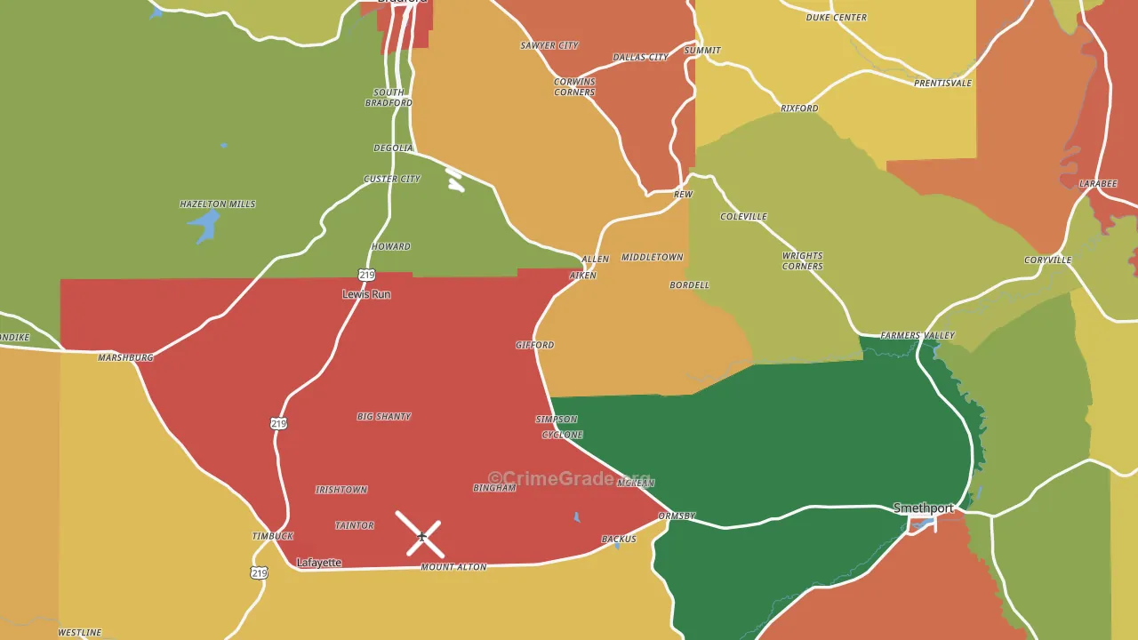 McKean County, PA Map of Burglary Rates