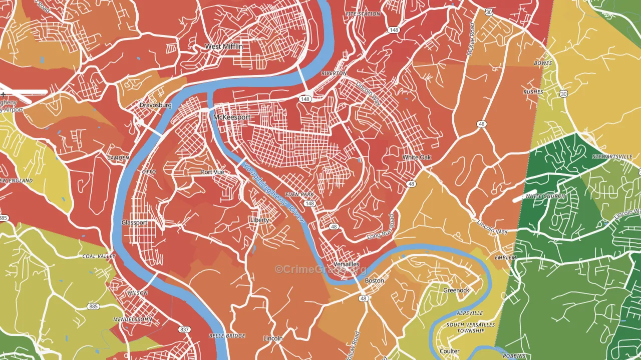 McKeesport, PA Map of Burglary Rates