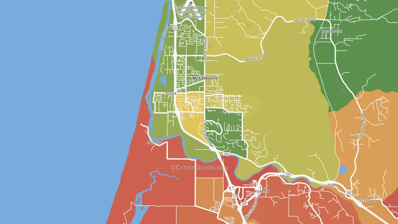 Mckinleyville, CA Map of Burglary Rates