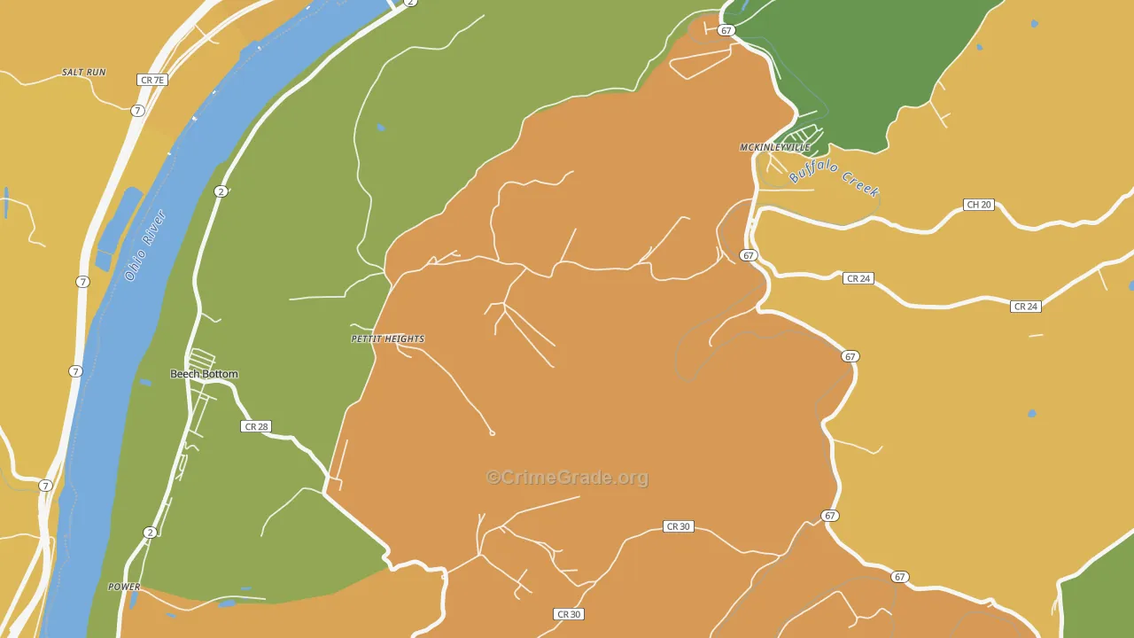McKinleyville, WV Map of Burglary Rates