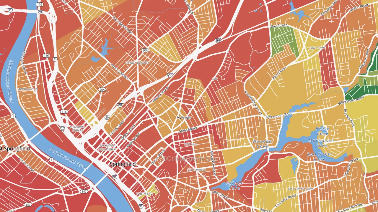 McKnight, Springfield, MA Map of Burglary Rates