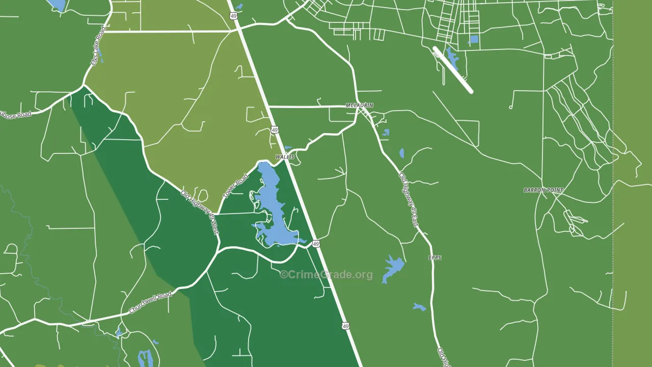 McLaurin, MS Map of Burglary Rates