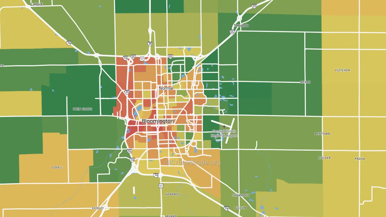 McLean County, IL Map of Burglary Rates