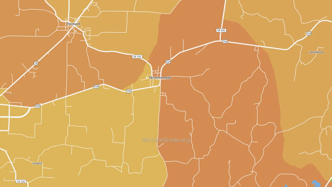 McLemoresville, TN Map of Burglary Rates