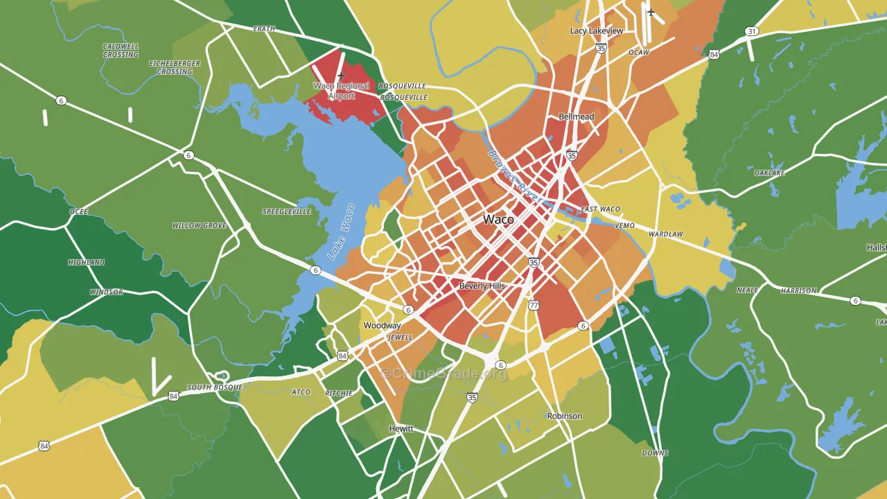 McLennan County, TX Map of Burglary Rates