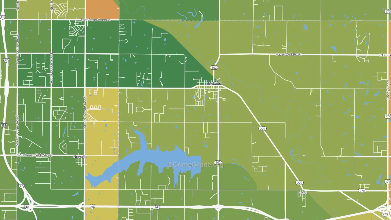 Mcloud, OK Map of Burglary Rates