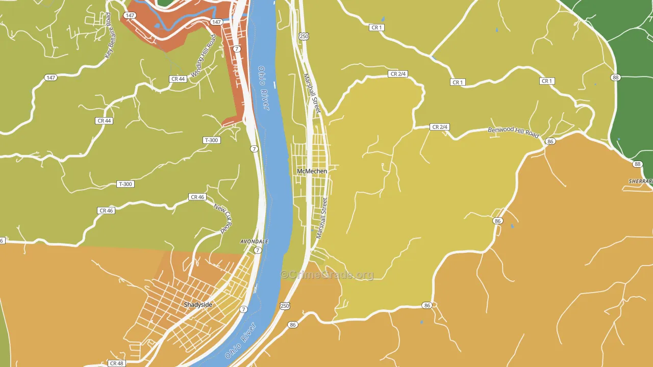 McMechen, WV Map of Burglary Rates