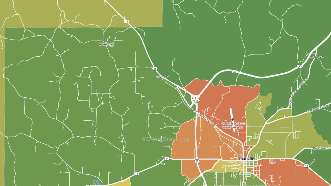McMillan, MS Map of Burglary Rates