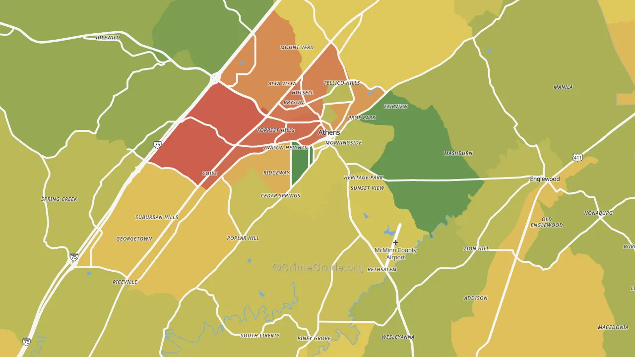 McMinn County, TN Map of Burglary Rates
