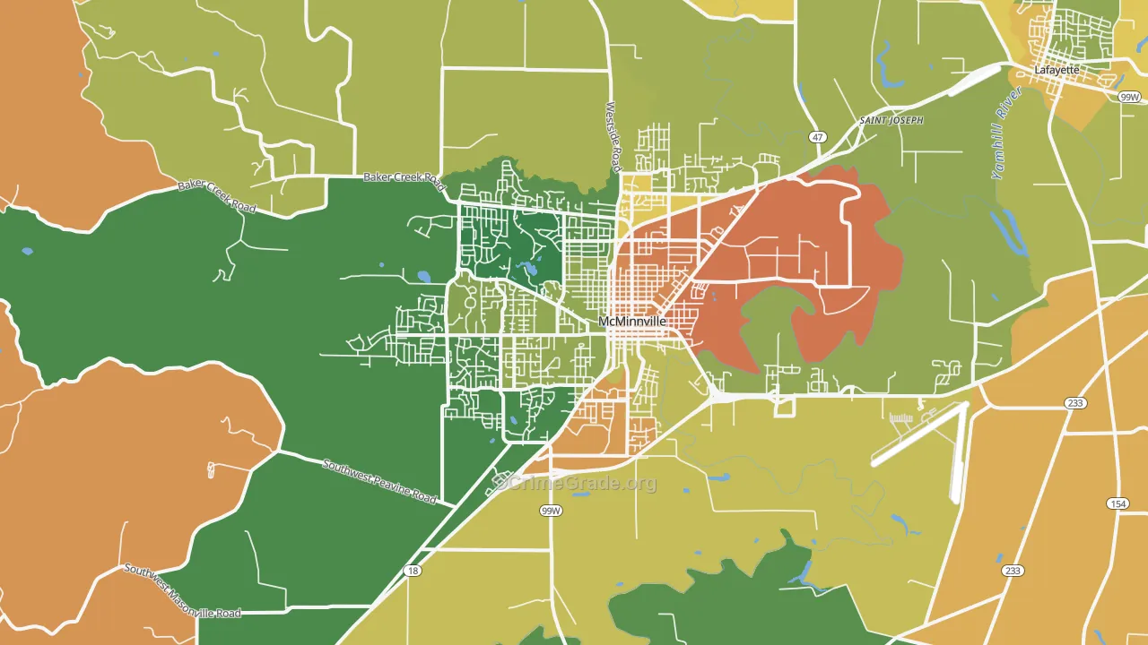 Mcminnville, OR Map of Burglary Rates