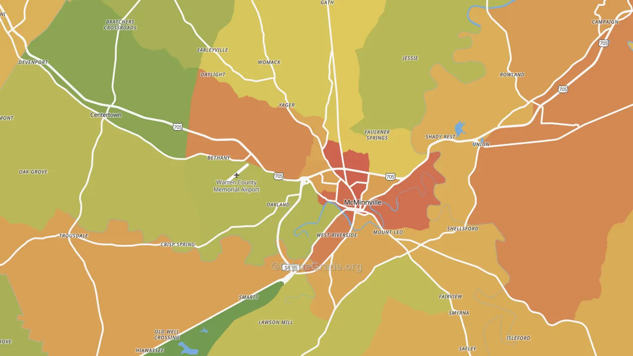 McMinnville, TN Map of Burglary Rates