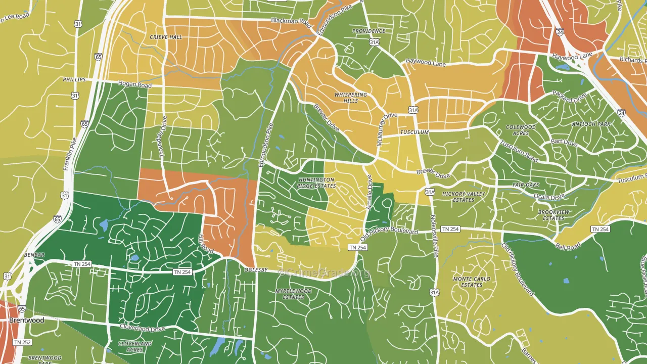McMurray-Huntingdon, Nashville, TN Map of Burglary Rates