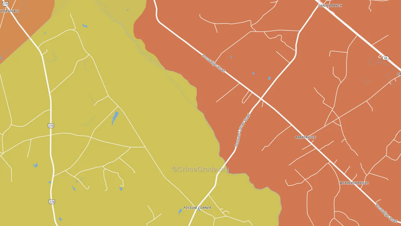 McPhersonville, SC Map of Burglary Rates