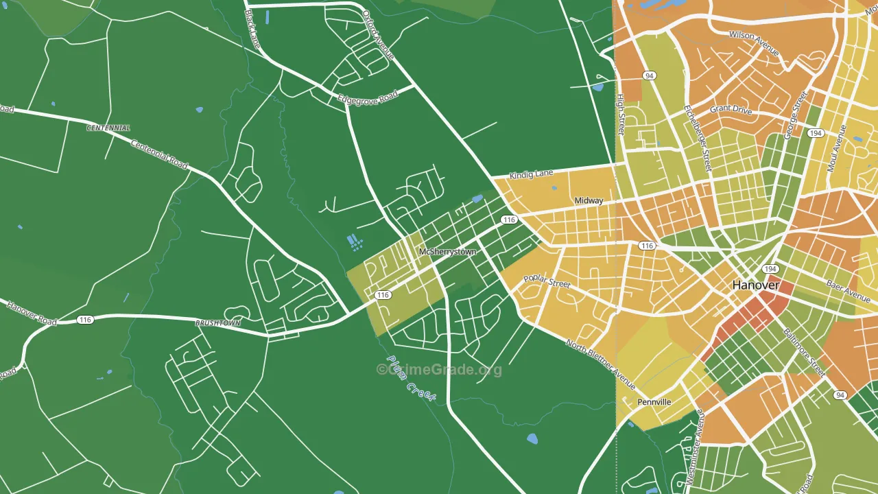 McSherrystown, PA Map of Burglary Rates