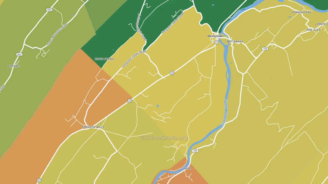 Mcveytown, PA Map of Burglary Rates