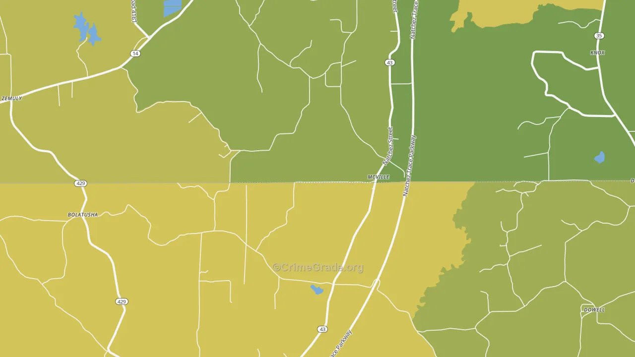 McVille, MS Map of Burglary Rates