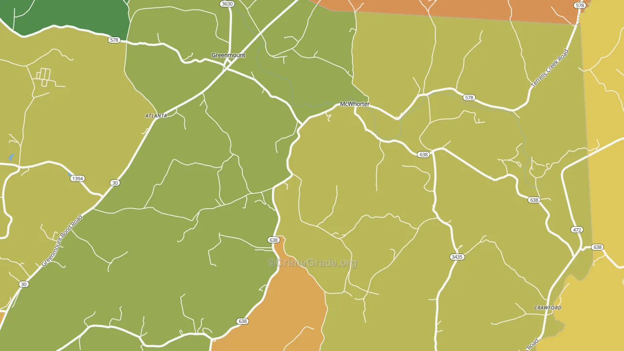 McWhorter, KY Map of Burglary Rates