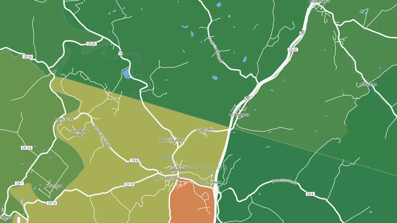 McWhorter, WV Map of Burglary Rates