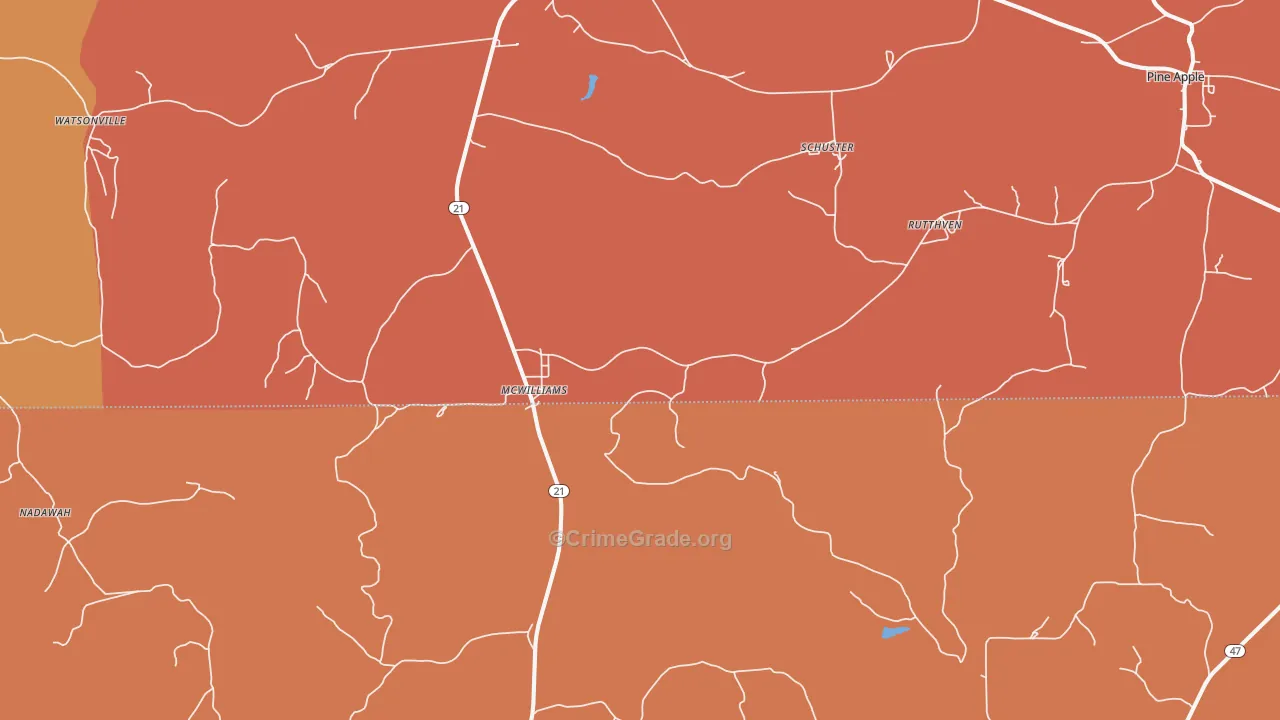 McWilliams, AL Map of Burglary Rates