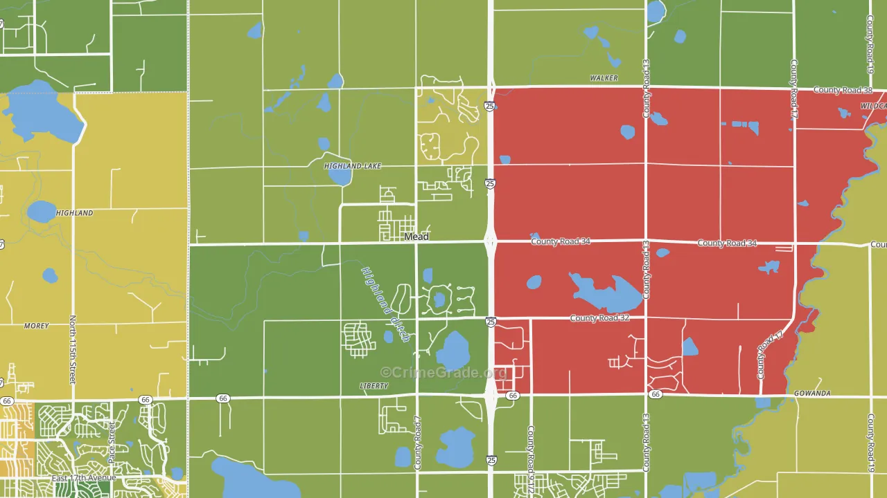 Mead, CO Map of Burglary Rates