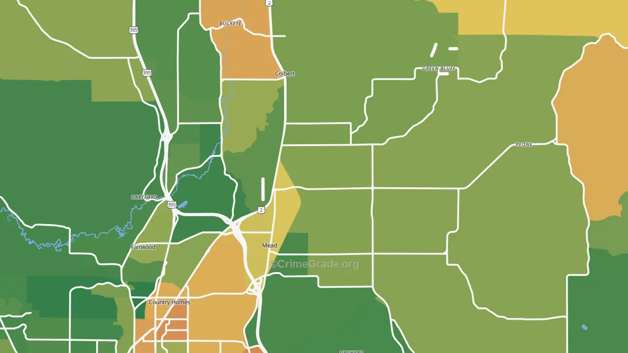Mead, WA Map of Burglary Rates