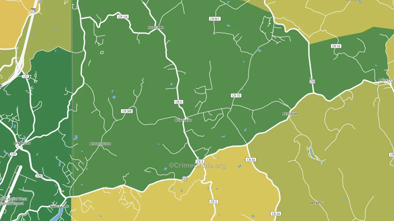 Meadland, WV Map of Burglary Rates