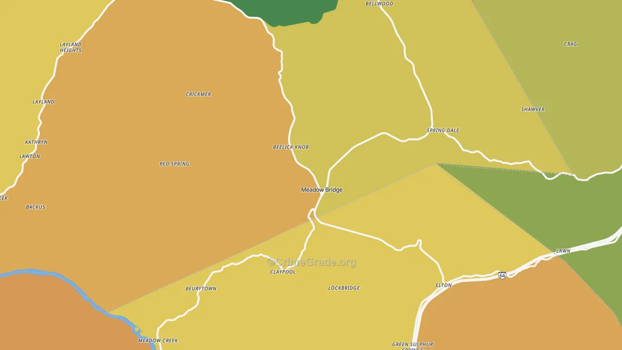 Meadow Bridge, WV Map of Burglary Rates