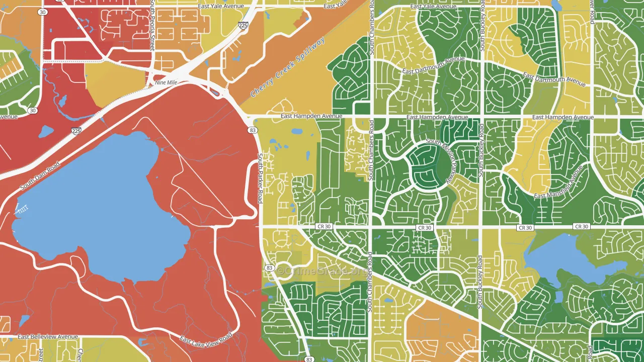 Meadow Hills, Aurora, CO Map of Burglary Rates