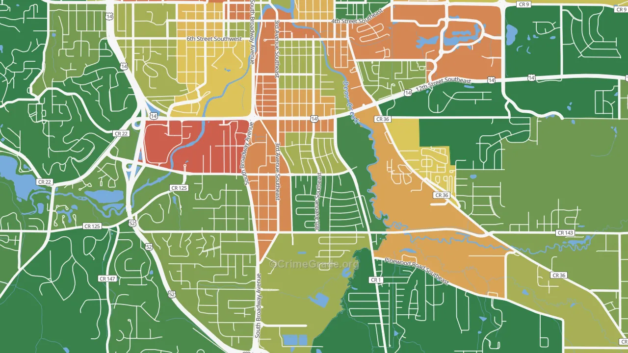 Meadow Park, Rochester, MN Map of Burglary Rates