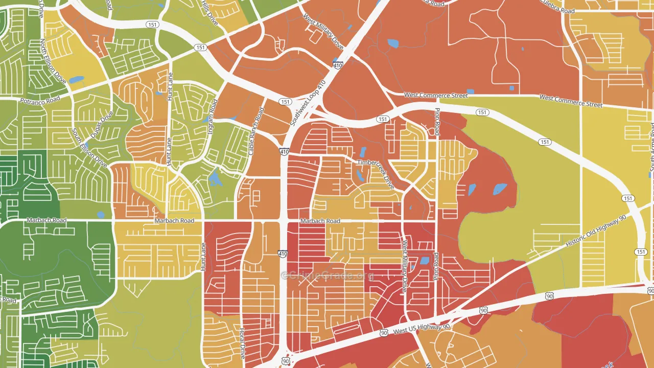 Meadow Village, San Antonio, TX Map of Burglary Rates