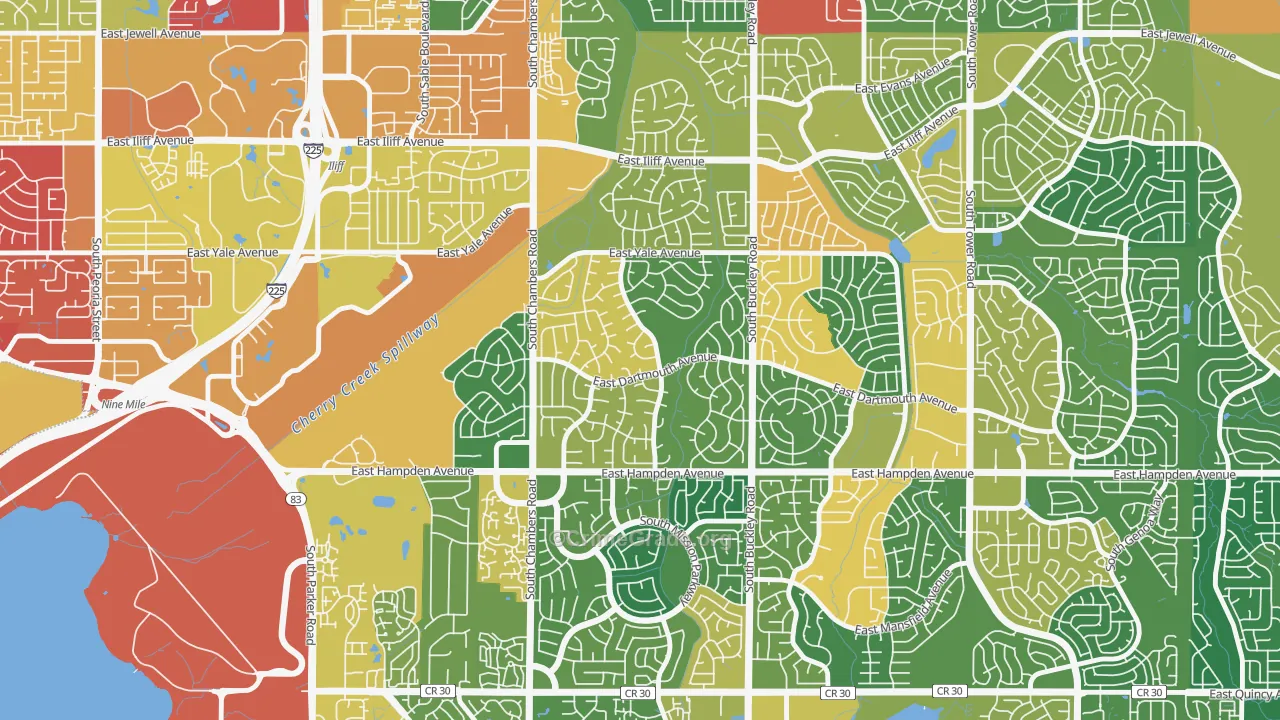 Meadow Wood, Aurora, CO Map of Burglary Rates