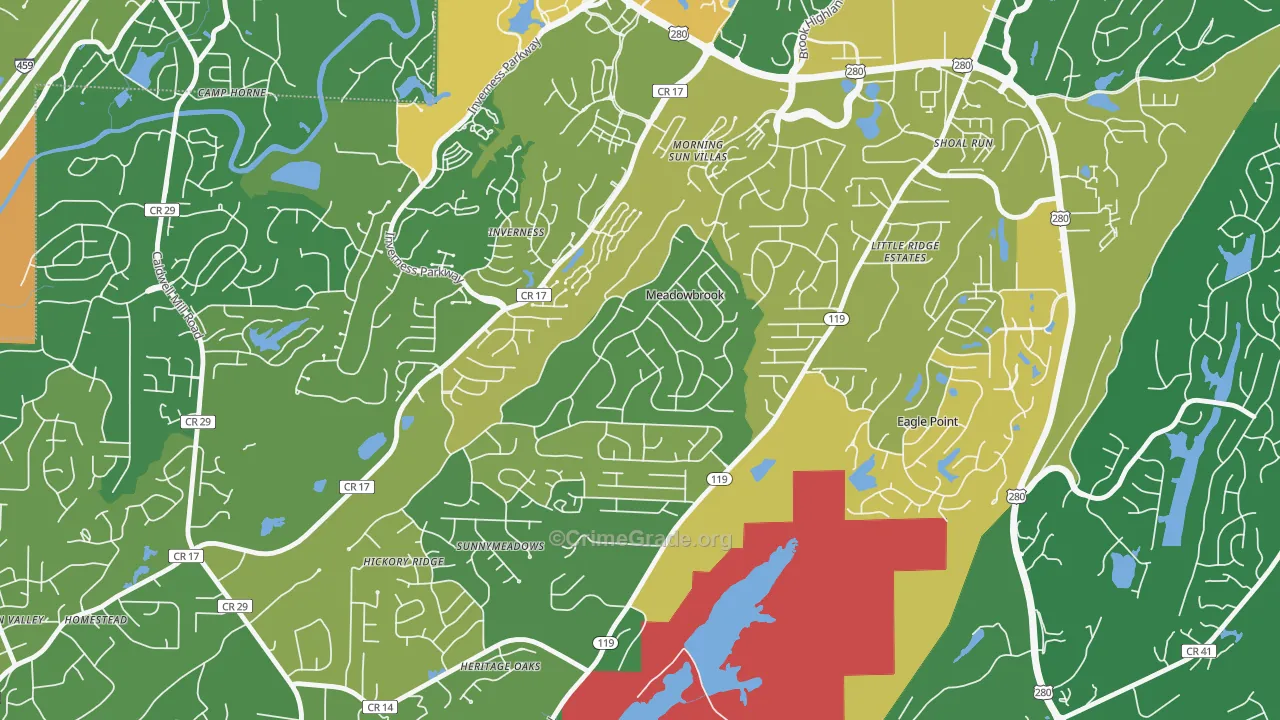 Meadowbrook, AL Map of Burglary Rates