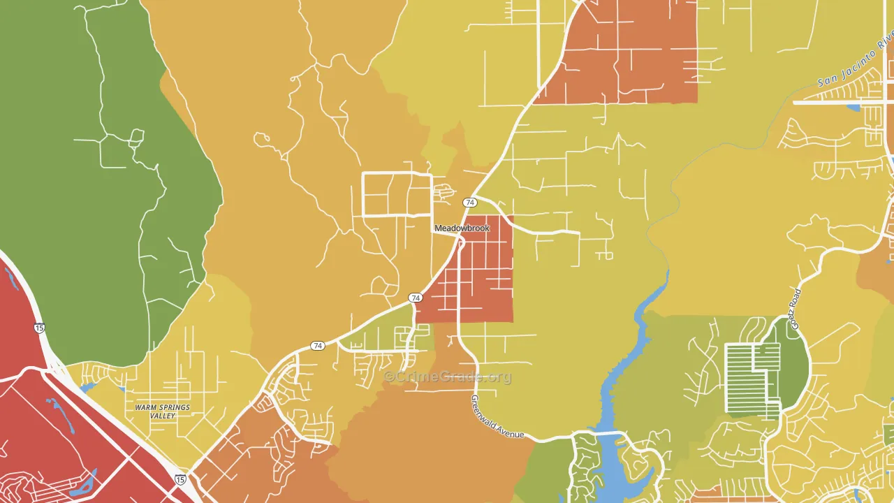 Meadowbrook, CA Map of Burglary Rates