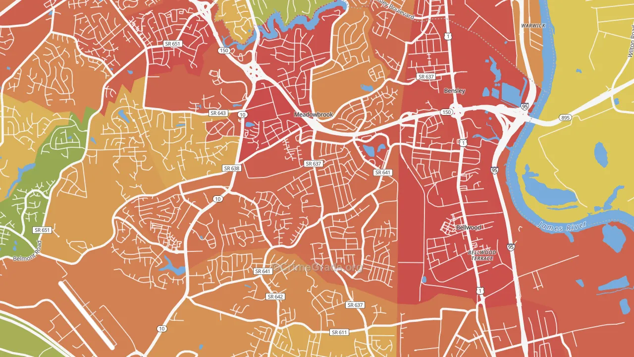 Meadowbrook, VA Map of Burglary Rates