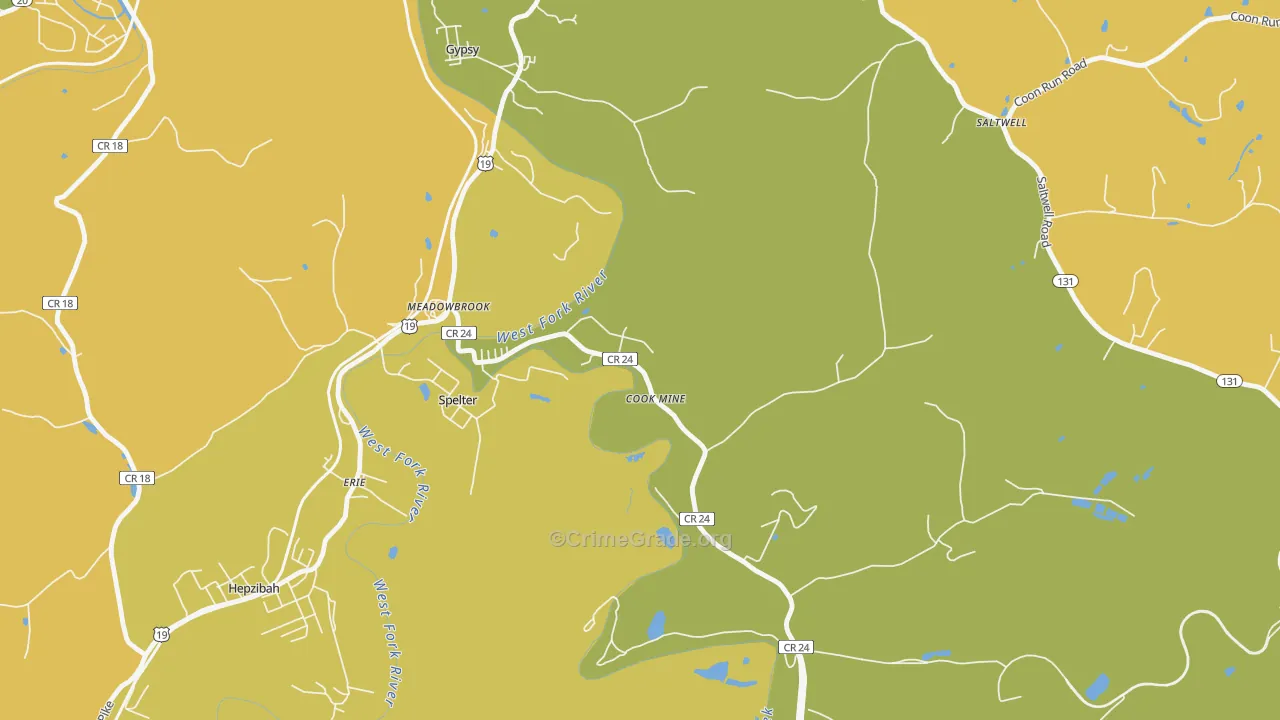 Meadowbrook, WV Map of Burglary Rates