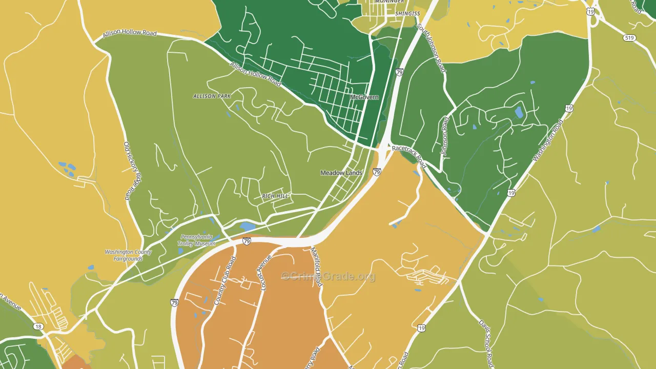 Meadowlands, PA Map of Burglary Rates