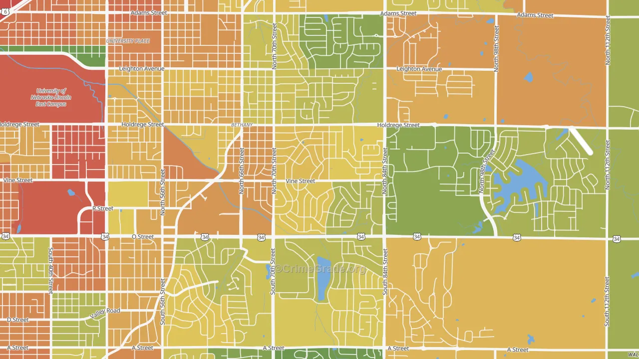 Meadowlane, Lincoln, NE Map of Burglary Rates