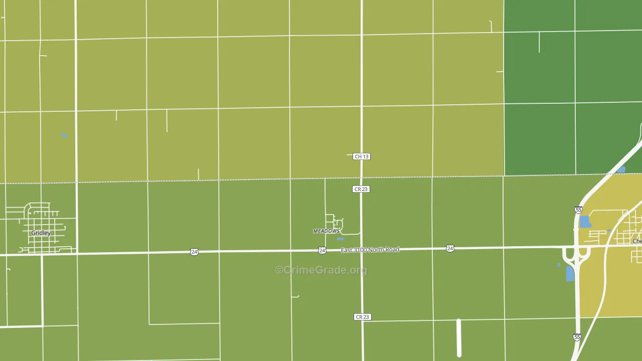 Meadows, IL Map of Burglary Rates