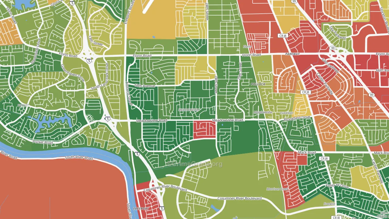 Meadowview, Sacramento, CA Map of Burglary Rates
