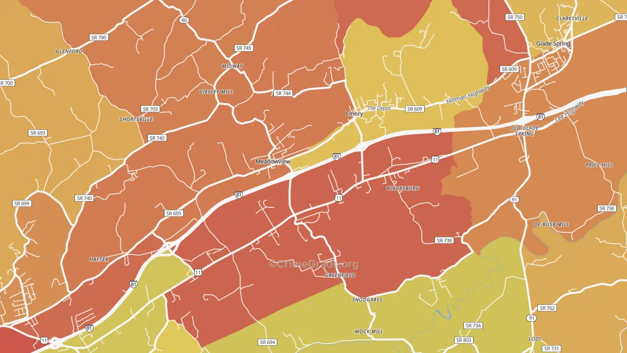 Meadowview, VA Map of Burglary Rates
