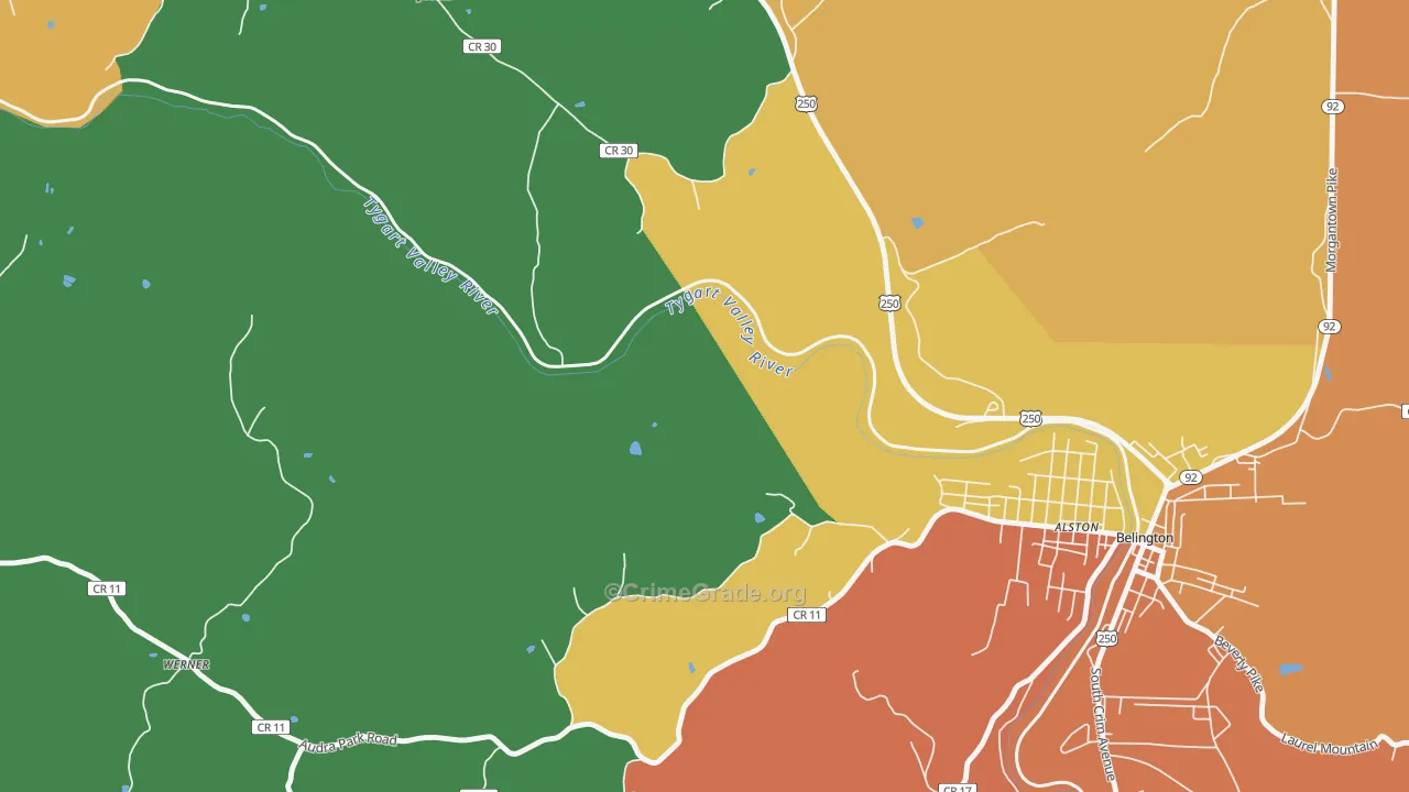 Meadowville, WV Map of Burglary Rates