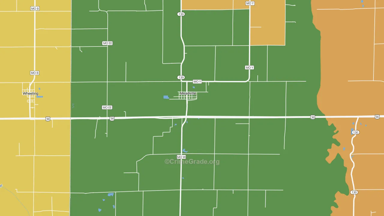 Meadville, MO Map of Burglary Rates