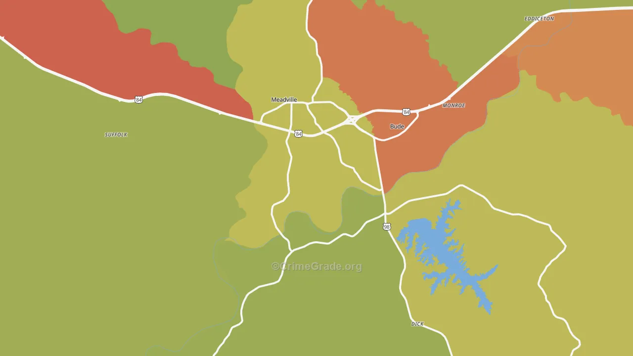 Meadville, MS Map of Burglary Rates