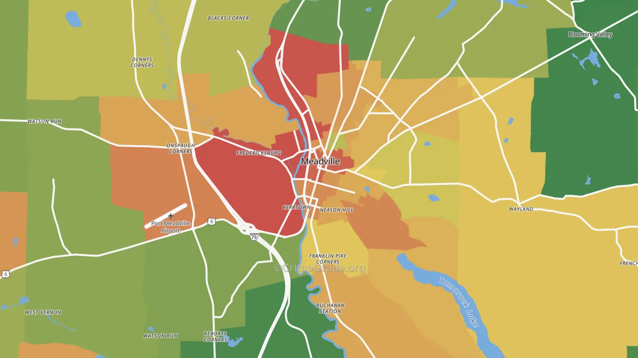 Meadville, PA Map of Burglary Rates